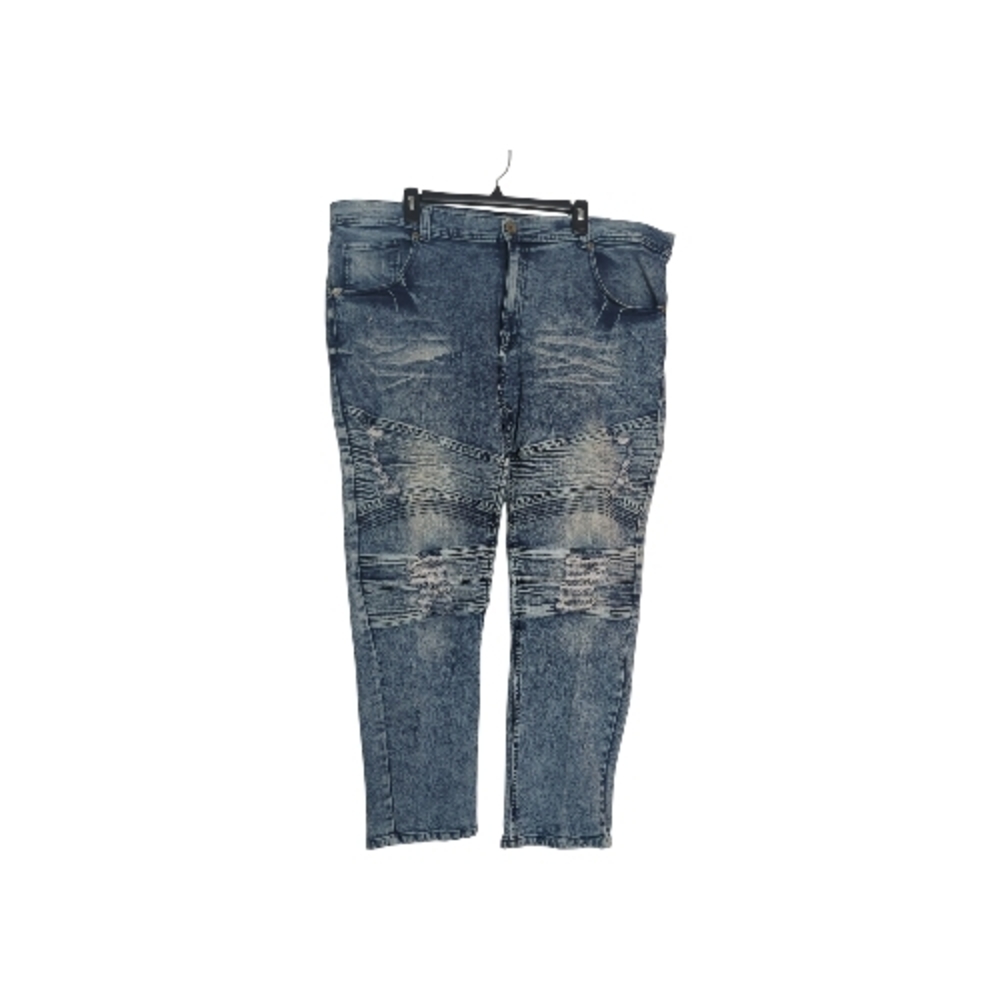 Retro Y2K Acid Wash Mens 42x32 Edgy Slim Fit Jeans Urban Streetwear Grunge Rock